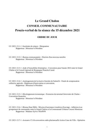 Procès Verbal Du Conseil Communautaire Du 15 Décembre 2021vf