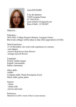 Cv Anglais ANAIS