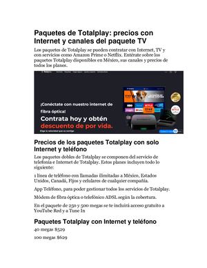 Paquetes De Totalplay Precios Con Internet Y Canales Del Paquete TV