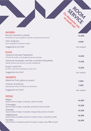 Carte Room Service Sans Pression