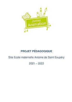 Projet Pedagogique Juvisy Saint Exupery