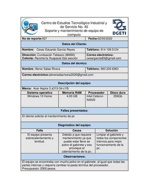 Bitacora De Mantenimiento