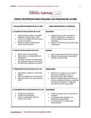 CINCO CRITERIOS PARA EVALUAR LAS PÁGINAS DE LA RED