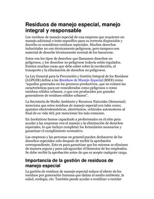 Residuos De Manejo Especial, Manejo Integral Y Responsable