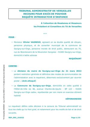 Requête décision maire de Savigny du 21 mars 2022