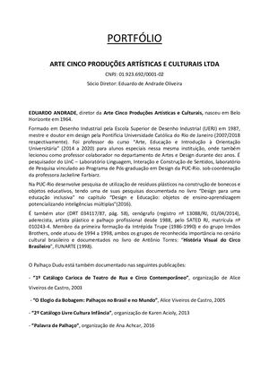 Portfolio Arte Cinco Produçoes Artisticas E Culturais 2021
