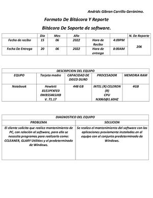 Bitácora De Soporte De Software