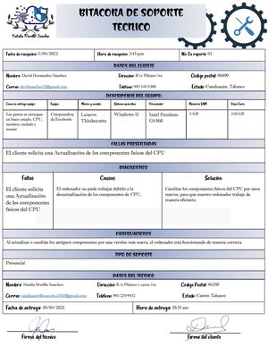 Bitacora Actualizacion De Los Componentes Del Cpu