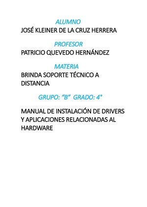 Manual De Instalación De Drivers Y Aplicaciones Relacionadas Al Hardware