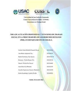 Grupo 2 ÁRea De Actuación Profesional Y Funciones De Trabajo Social En La Procuraduría De Los Derechos Humanos Pdh En Departamento De Solola
