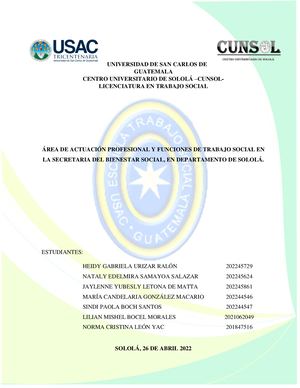 Grupo 04 La Secretaria Del Bienestar Social En Departamento De Solola