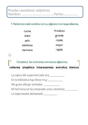 Prueba Castellano Adjetivos