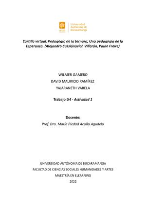 Cartilla Virtual Pedagogía De La Ternura; Una Pedagogía De La Esperanza