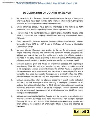 Declaration Of Jo Ann Ramsaur