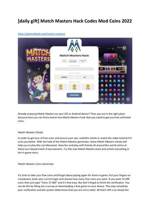 [Daily Gift] Match Masters Hack Codes Mod Coins 2022