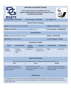Bitácora De Software De Mantenimiento De Pc
