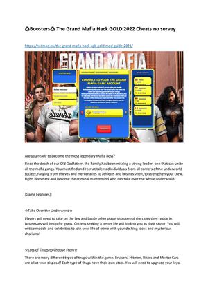 ♲Boosters♲ The Grand Mafia Hack Gold 2022 Cheats No Survey