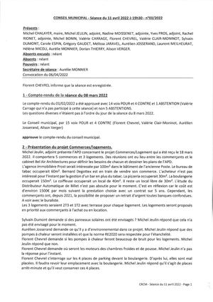 Conseil municipal du 11/04/2022