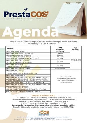 Calendrier des Prestations du COS Méditerranée