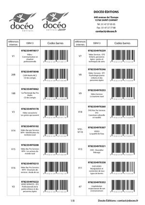 Codes Barres Isbn Doceo Pour Libraires 2022-2023