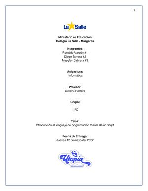 Introducción al Lenguaje de Programación Visual Basic Script 11°C
