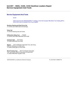John Deere 310D Backhoe Loaders Service Repair Manual Instant Download (TM1497).