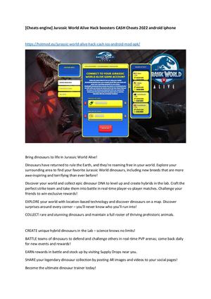 [Cheats Engine] Jurassic World Alive Hack Boosters Cash Cheats 2022 Android Iphone