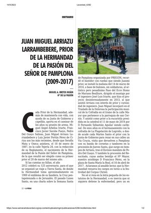 Juan Miguel Arriazu Larrambeber. Prior de la Hermandad de la Pasión La Verdad 13v22