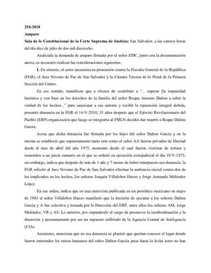 Cd87f - Analizada la demanda de amparo firmada por el señor JJDC, junto con la documentación anexa, es necesario realizar las consideraciones siguientes: