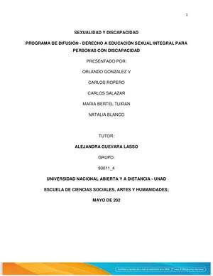 Programa De Difusión Derecho A Educación Sexual Integral Para Personas Con Discapacidad