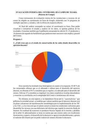 Evaluación Interna Del Centro Del Ies Campo De Tejada