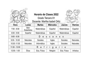 Horario De Clases 2022 Tercero 01
