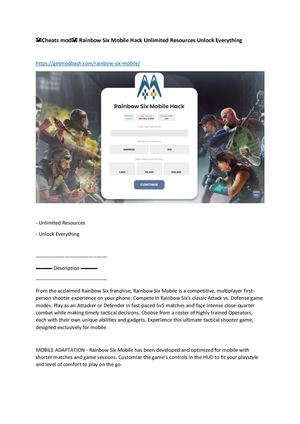 ☠Cheats Mod☠ Rainbow Six Mobile Hack Unlimited Resources Unlock Everything