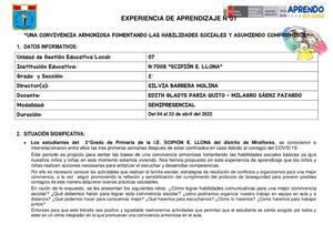 Experiencia De Aprendizaje N°01 04 Al 22 De Abril