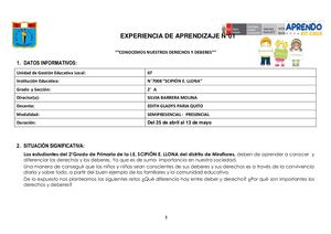 Experiencia De Aprendizajen°02 25 Abril Al 13 De Mayo