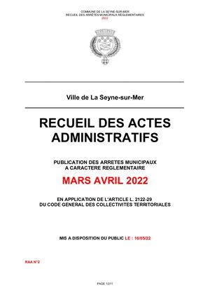 Recueil des arrêtés Mars Avril 2022