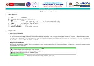 Planificacion Exp Aprendizaje N°1 3°y4° 2022 Inglés
