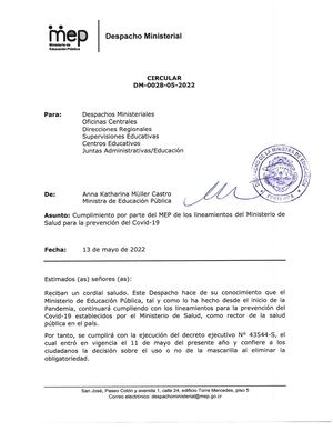 Circular Dm 0028 05 2022 Cumplimiento De Los Lineamientos Del Ministerio De Salud Para La Prevención Del Covid 19