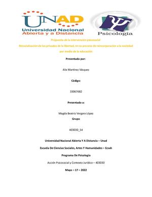Acción Psicosocial Y Contexto Jurídico Fase 5 Propuesta De La Intervención Psicosocial