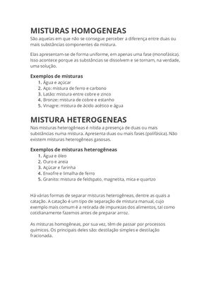 Misturas Homogeneas