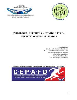 Psicología, Deporte Y Actividad Física Investigaciones Aplicadas