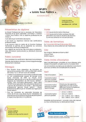 BPJEPS Loisirs tous publics Avignon