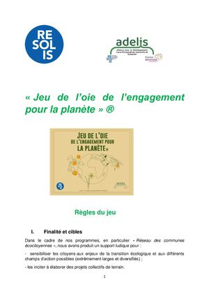 Jeu de L Oie de l'engagement pour la planète -  Avril 2022