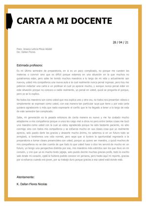 Carta Para La Maestra Jessica