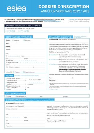 Dossier D'inscription Bachelor Cybersecurite Esiea 2021 2022
