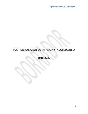 Politica Nacional De Infancia Y Adolescencia 2018 2030