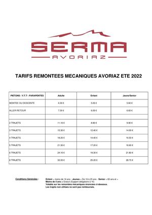 Tarifs Avz Été 2022