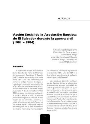 Acción Social De La Asociación Bautista De El Salvador Durante La Guerra Civil De 1981 A Junio De 1984 (1)