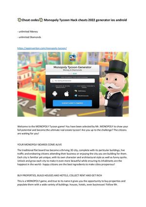 ????Cheat Codes???? Monopoly Tycoon Hack Cheats 2022 Generator Ios Android