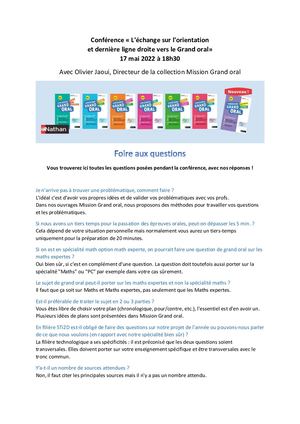 Faq Conférence du Grand Oral du 17 Mai